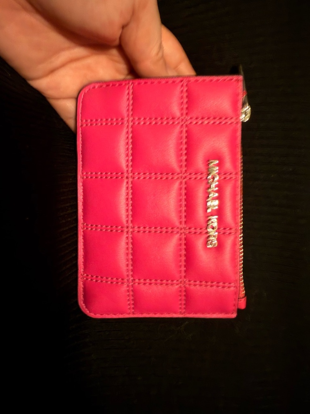 Michael Kors Hot Pink Quilted Zip Card Case